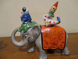 Rare Circus Elephant And Clown And Dog 3 Piece Nodder Salt Pepper Shaker Mij