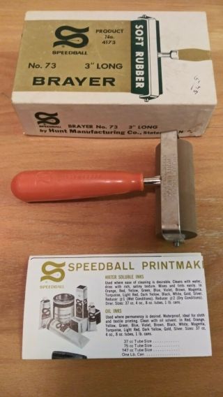 Rare Vintage Speedball Deluxe 3 - Inch Soft Rubber Brayer,  4173
