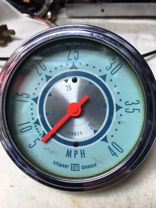 Vintage Rare Stewart Warner Twin Blue 40 Mph 35 Knots Marine Speedometer Gauge