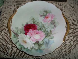 Hand Painted Austria Porcelain 10 3/4 Inch Handled Plate,  Very Pretty