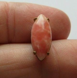 Pristine Antique Vtg Polished Coral Stone In Gilt Metal Button Spindle 5/8 " (q)