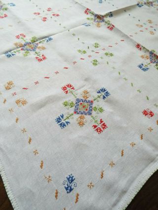Old/vintage Tablecloth Hand Embroidered With Fine Cross Stitch Design