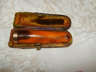 Antique Victorian Amber Cigar Holder In Case