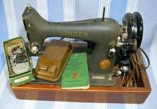 Vintage Antique 1941 Singer 99 Sewing Machine Rare Godzilla Finish &