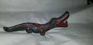 Antique Cast Iron Figural Alligator Bottle Cap Opener Great Paint Carnival Prize