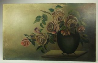 Antique Victorian Oil Painting Still Life Pink Roses Flowers c.  1890 2