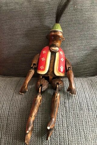 Vintage Monkey Folk Art Wooden Doll Shelf Sitter