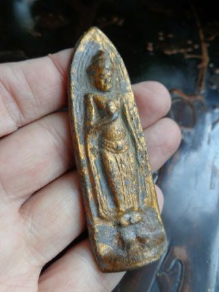 Antique Lead Standing Ayutthayan Buddha Shrine Amulet
