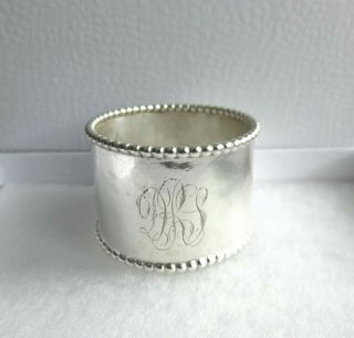 Antique Sterling Silver Wide Beaded Rim Napkin Ring Engraved Initials 23.  7 Grams