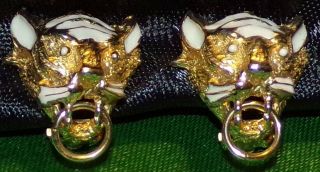 Antique Signed Les Bernard Regal Lion Head Vtg.  Door Knocker Enameled Earrings