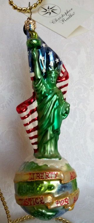 2002 Christopher Radko Ornament " Liberty Above All” Statue Of Liberty Flag Rare