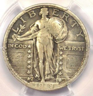 1918/7 - S Standing Liberty Quarter 25c Coin - Pcgs Vf Details - Rare Overdate