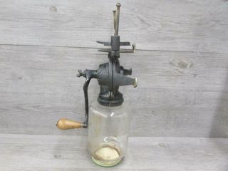 Antique Black Cast Iron Wall Mounted Hand Crank Coffee Grinder With Glass Jar