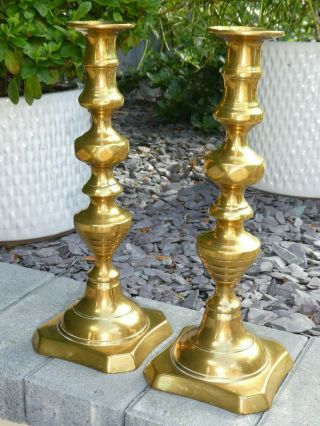 Pair Antique Victorian Double Beehive Brass Candlesticks.  Circa 1860s