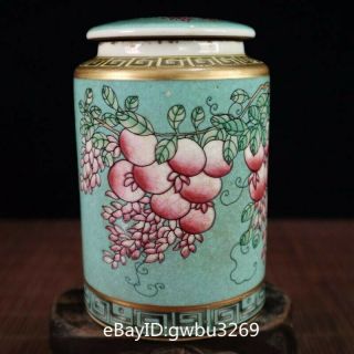 Chinese Porcelain Pot Hand - Painting Grape & R Tea Jar W Yongzheng Mark