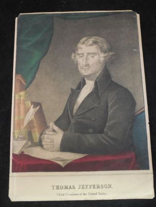 19th Century Antique Hand Colored Litho Currier ? Kellogg - Thomas Jefferson