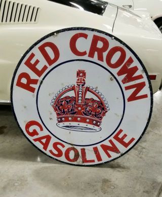 Rare Vintage 42 " Red Crown Gasoline Double Sided Porcelain Gas Station Sign