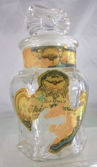 Owl Drug Co.  Antique Skin Cream Jar.  Ground Stopper.  Partial Label.