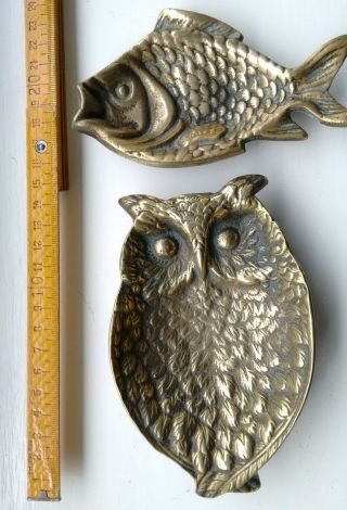 Antique/Vintage solid brass owl and fish dishes 2