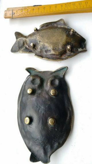 Antique/Vintage solid brass owl and fish dishes 3