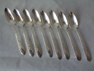 8 Vintage National Silver Co Rose & Leaf Silverplate Fruit Orange Spoons