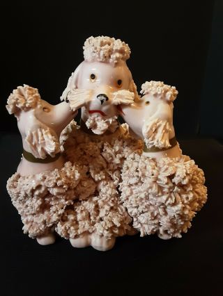 Pink Spaghetti Poodles Figurine Mom And Two Pups Rare Vintage 50 