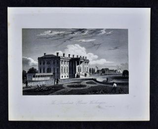 1852 Walker Antique Print - Presidents White House Washington Dc Us Architecture