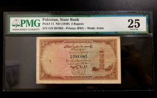 T10 8403 Pakistan P - 11 2 Rupees 1949 Pmg 25 Very Fine Rare
