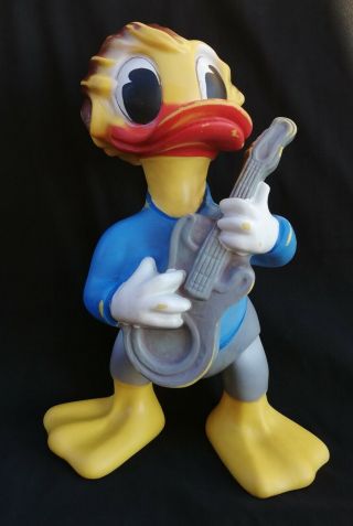 1970 Vintage Romanian Rubber Toy Aradeanca Donald Duck With Guitar Rare 12