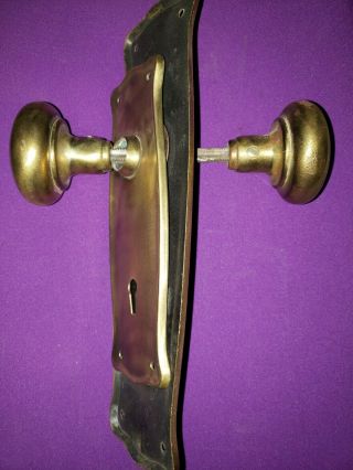 Antique Vintage Brass Door Knob Set With Two Back Plates