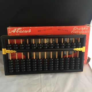 Vintage Lotus Flower Brand Wood Chinese Abacus & Instruction Booklet