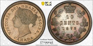 1872 - H Canada Specimen 10 Cents Pcgs Sp - 63 Key Date Rare