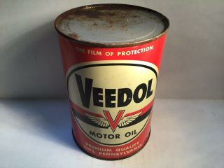 Vintage Veedol Oil Can Full Nos Quart Metal Gas Rare Sunoco Mobil Tydol