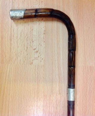 Antique Solid Silver Mounted Cane/walking Stick London 1906.
