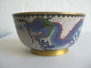 Fine Old Antique Chinese Cloisonne Enamel On Brass Dragon Bowl Cup Ex