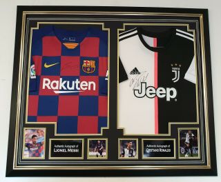 Rare Lionel Messi And Cristiano Ronaldo Signed Shirts Autographed Display