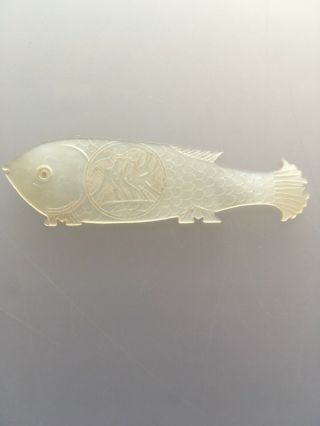 Fine Antique Chinese Mother Of Pearl Lucky Fish Gaming Counter Chip Marker