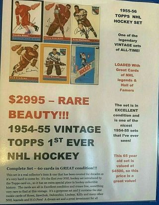 1954 - 55 Topps First Ever Vintage Hockey Set (a Very Rare And Popular Set)