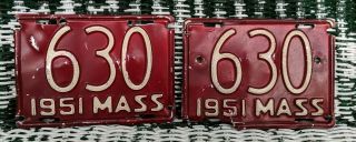 Antique Massachusetts 1951 Motorcycle License Plates