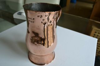 Antique Victorian Half Pint Copper Measure Tankard With Verification Stamps