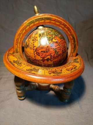 Vintage 7 " Wood Table Top Zodiac Astrology Old World Globe.