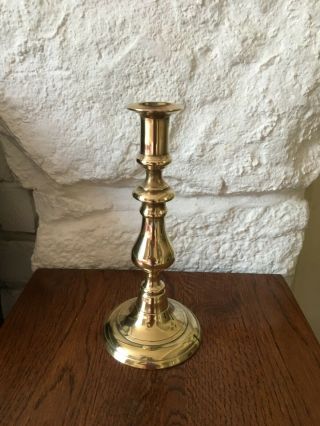 A Large Vintage Antique Solid Brass Candlestick,  Candle Holder With Candle Push