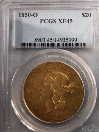 1850 - O $20 Liberty Head Double Eagle Gold Coin Xf45 Rare