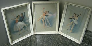 Set Of 3 Vintage Framed Ballet Prints By Gina.  Great For Studio Or Girl 