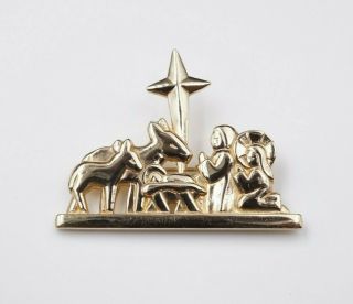 Rare Retired James Avery Solid 14k Yellow Gold Nativity Scene Brooch 1.  6 " Co388
