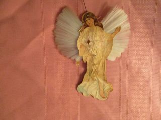 Antique German Die Cut Paper And Spun Glass Angel Ornament