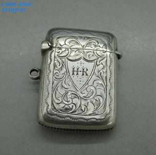 Antique Good Bright Cut Engraved Solid Sterling Silver Vesta Case,  Birm 1901