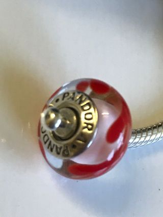 Retired Rare Pandora Charm 925 Ale Hallmarked.  Red White Glass Bead 2