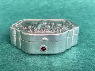 Lovely Marked Spanish Sterling Silver 925 Pill Snuff Box With Red Stone.