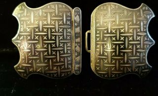 Antique Russian Silver 84 Niello Belt Buckle 1867 Signed